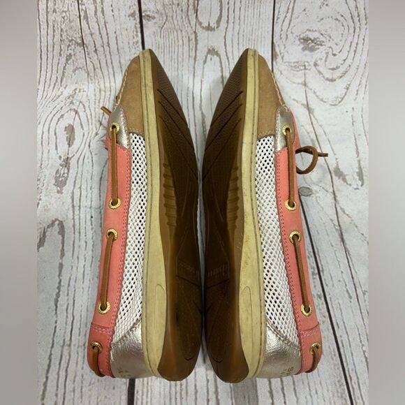 Sperry Top-Sider Angelfish Coral Salmon Tan Gold Mesh Womens Boat Shoes 10M - Picture 12 of 15
